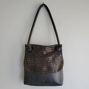 Liza Ganz Black Embossed Leather Fold Over Shoulder Bag
